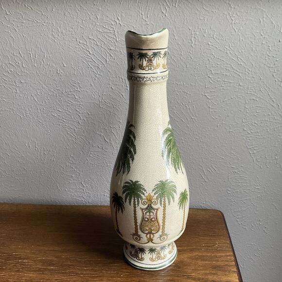 Vintage 2001 Ceramic crackle glaze Vase with Palm Trees 14- 1/2" tall beautiful - Picture 4 of 15